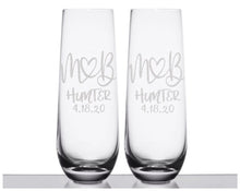 COUPLES GIFTS Monogrammed Initials Couples Gift Husband Wife His Her Set of 2 Stemless Champagne Engraved Glassware Renew Vows 25th Wedding Anniversary