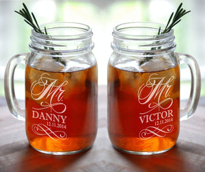COUPLES GIFTS MR and MR Engraved Wedding Mason Jars Personalized Set of 2 His and  His Gay Couple Weddding Gift LGBT Anniversary Mug Glasses Civil Union