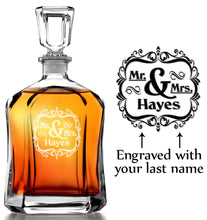 COUPLES GIFTS Mr. and Mrs. Newlywed Couples Personalized  Engraved Glass Decanter For Wife Husband Just Married  Bride Groom Liquor Decanter Wedding Gift