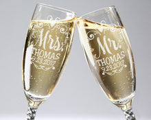 COUPLES GIFTS Mr. Mrs. Wedding Reception Celebratory Flutes Twisty Stem Groom Bride Champagne Glass Favor Gift for Couple Newlywed Mr Mrs Him Her Glasses