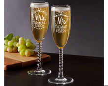 COUPLES GIFTS Mr. Mrs. Wedding Reception Celebratory Flutes Twisty Stem Groom Bride Champagne Glass Favor Gift for Couple Newlywed Mr Mrs Him Her Glasses