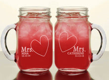 COUPLES GIFTS MRS and MRS Personalized Lesbian Couple Wedding Mason Jars Engraved Heart Anniversary Gift Favor Idea Jar Handle Mug Glasses Hers Set of 2