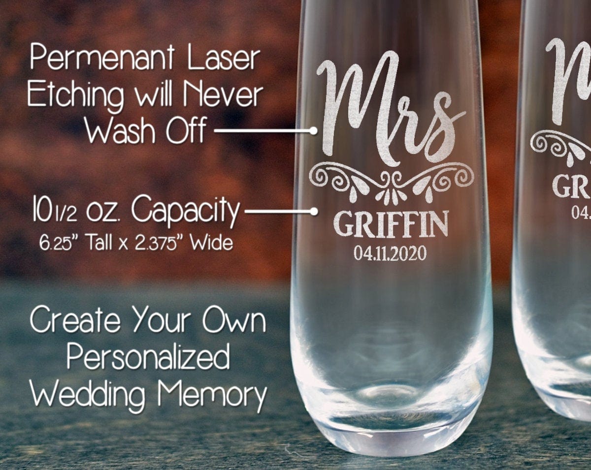COUPLES GIFTS New Mr. and Mrs. Stemless Champagne Glasses Grandma Grandpa Personalized 50th Wedding Anniversary Decorations Bride Groom Party Favors