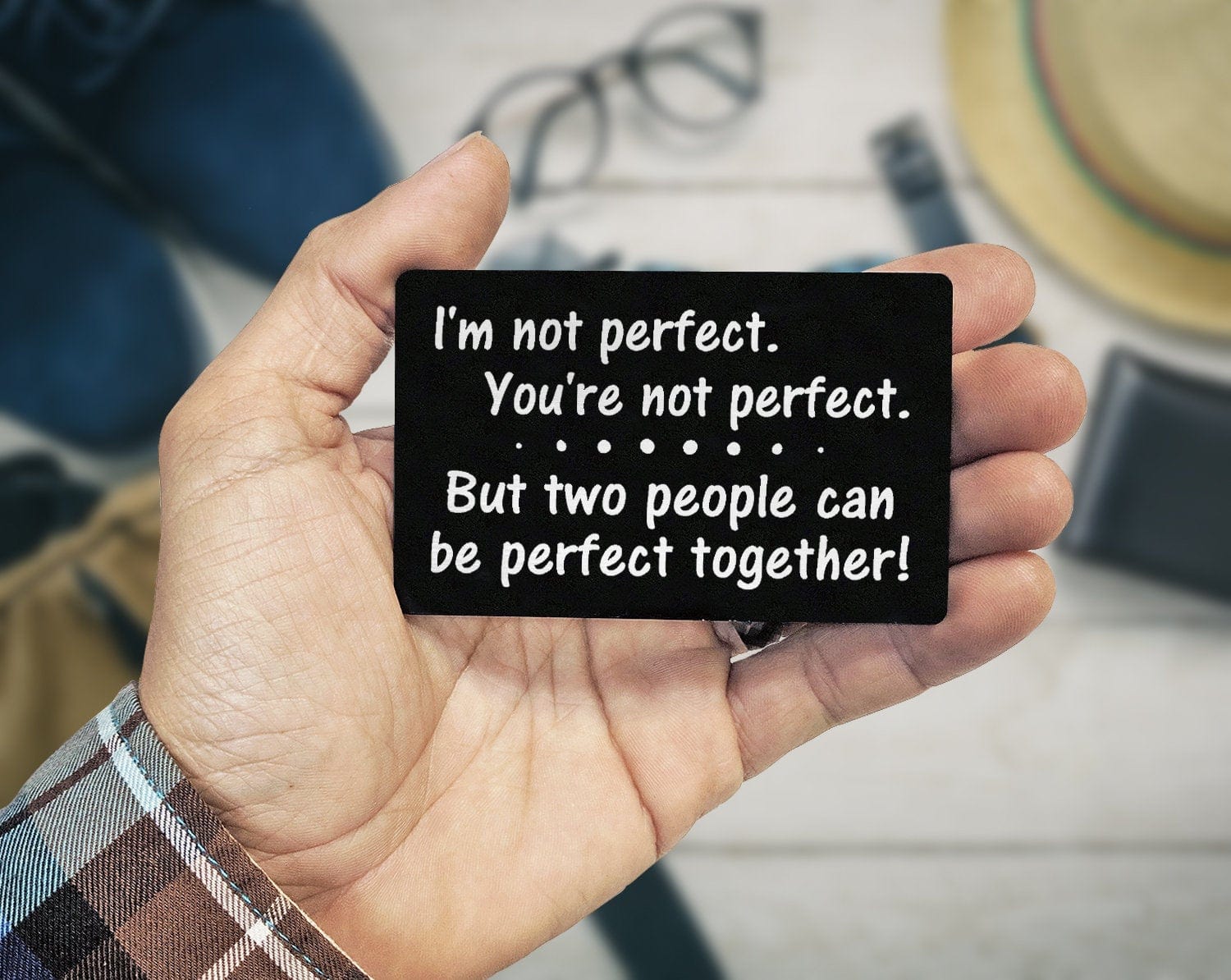 COUPLES GIFTS Perfect Couple Cute Gift for Wife Husband Wallet Card Keepsake Unique Quote on Wallet Insert Metal Engraved Newly Engaged Gift Engagement