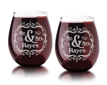COUPLES GIFTS Set of 2 Personalized Mr and Mrs Stemless Glass Set for Bride Groom New Couple Housewarming Gift Party Anniversary Engagement Party Favor