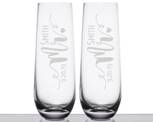 COUPLES GIFTS Stemless Champagne Mr Mrs Personalized Set of 2 Toasting Bridal Party Bride Groom Glasses Engaged Wedding Proposal Gift Custom Wine Flutes