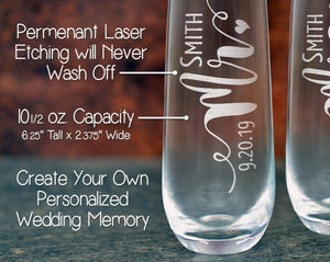 COUPLES GIFTS Stemless Champagne Mr Mrs Personalized Set of 2 Toasting Bridal Party Bride Groom Glasses Engaged Wedding Proposal Gift Custom Wine Flutes