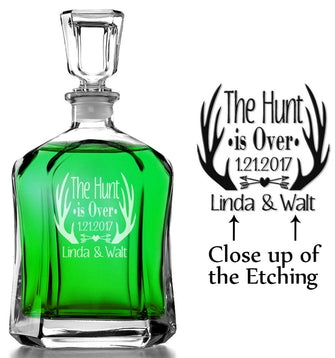 COUPLES GIFTS The Hunt is Over Custom Engraved Decante Country Wedding Party Whiskey Bourbon Gift Bride Groom Bridal Shower Gifts Home Bar Rustic Decor