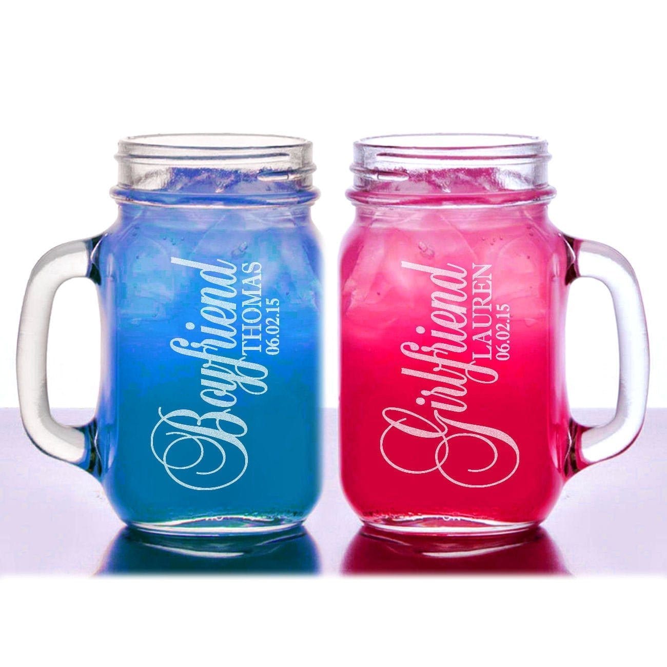COUPLES GIFTS Valentine's Day Boyfriend Girlfriend Personalized Mason Jars Set of 2 Engraved Gift Idea Couples for him her personalized BF GF Design