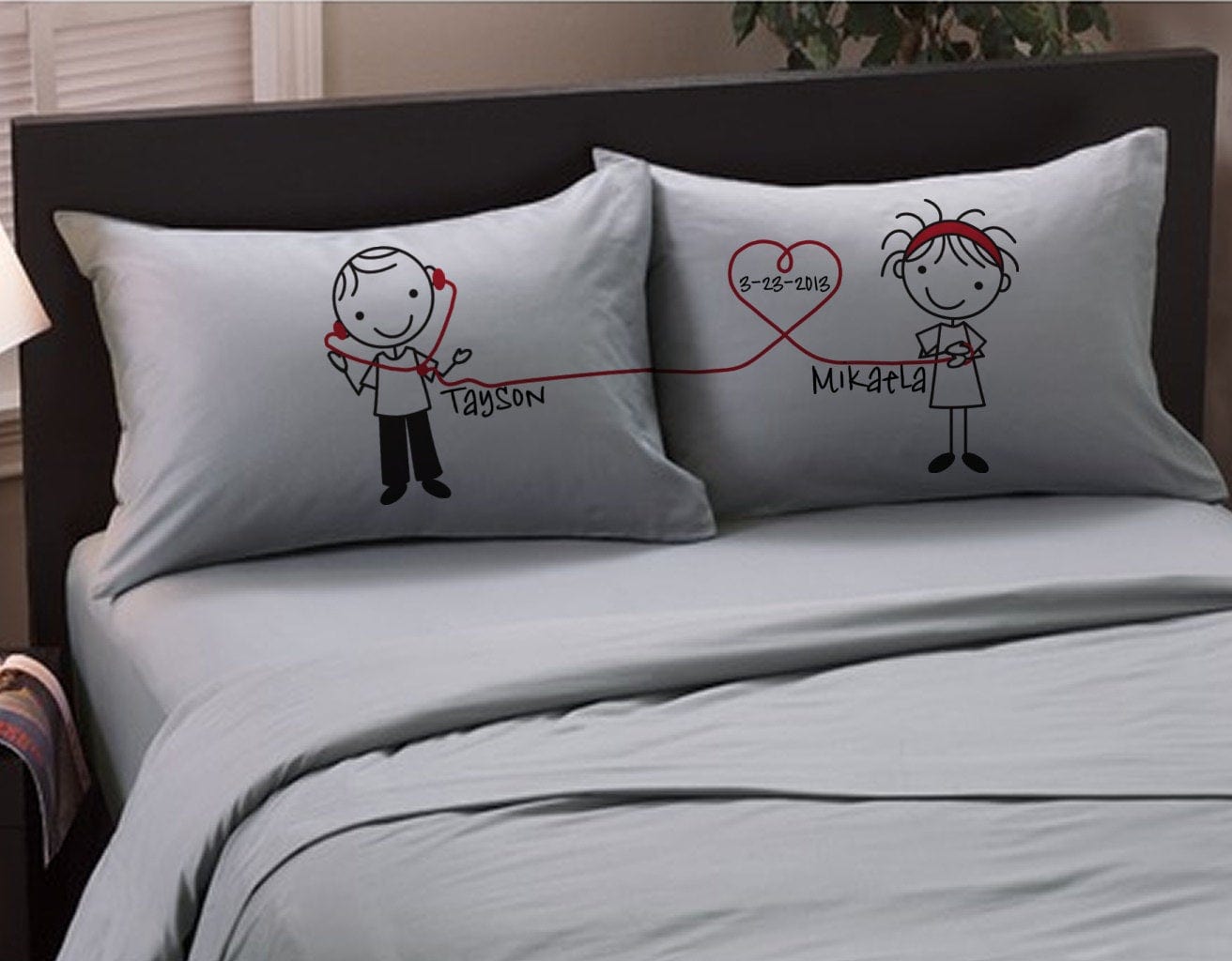 COUPLES GIFTS Valentines Day Gift Listen to My Heart Boyfriend Girlfriend Valentine for him her Couple Pillowcases Personalized Stick People Lovers Love
