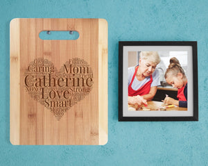 Custom Cutting Boards Bamboo Wood Cutting Board Wall Art Heart Personalized Words Farmhouse Kitchen Decorations for Mom Dad Father Daddy Parents Daughter Son Gift