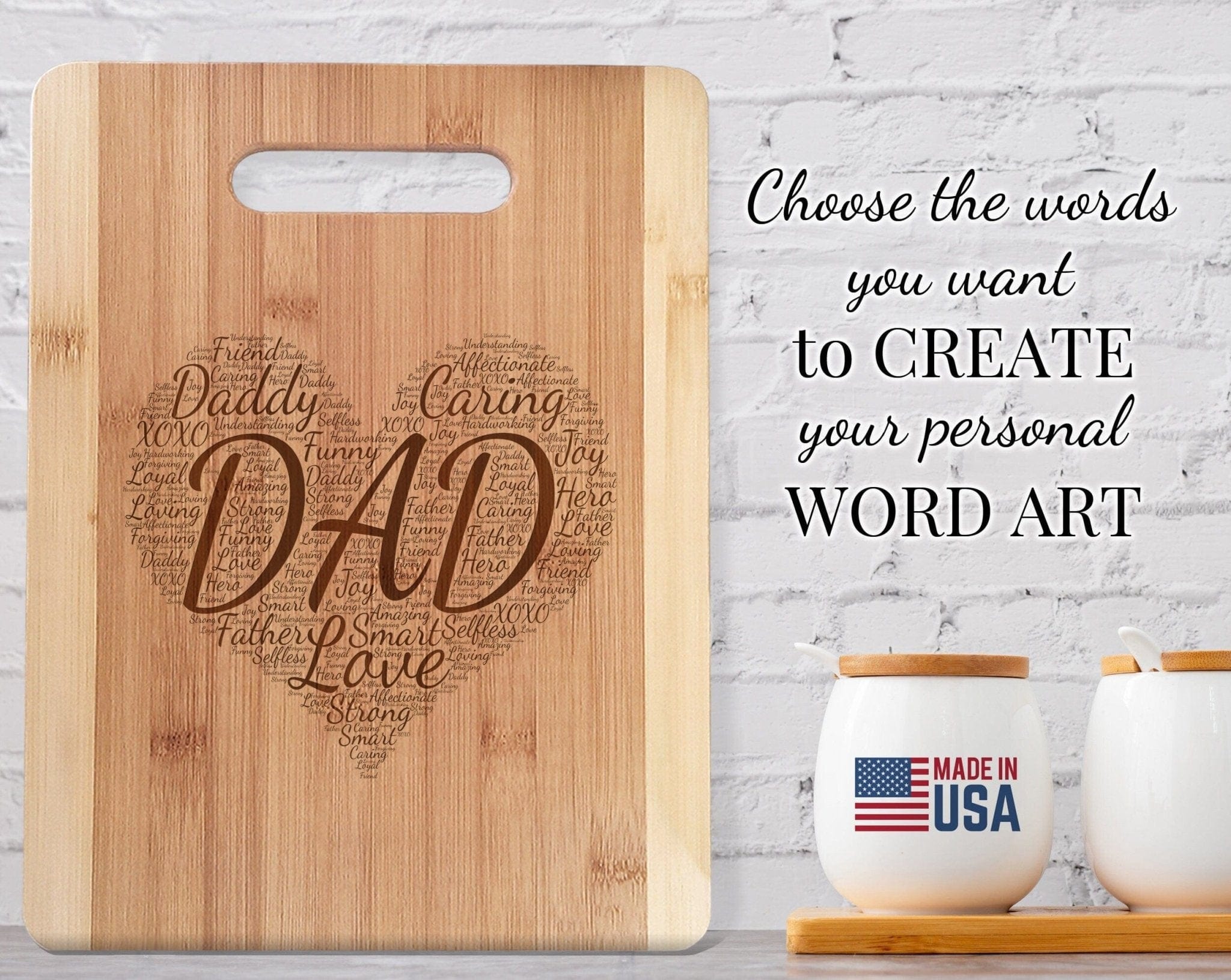 Custom Cutting Boards Bamboo Wood Cutting Board Wall Art Heart Personalized Words Farmhouse Kitchen Decorations for Mom Dad Father Daddy Parents Daughter Son Gift