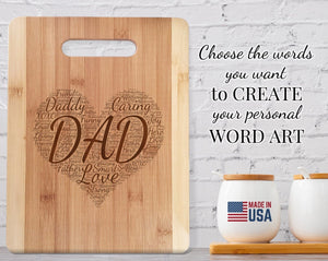 Custom Cutting Boards Bamboo Wood Cutting Board Wall Art Heart Personalized Words Farmhouse Kitchen Decorations for Mom Dad Father Daddy Parents Daughter Son Gift