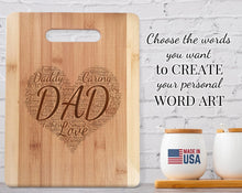 Custom Cutting Boards Bamboo Wood Cutting Board Wall Art Heart Personalized Words Farmhouse Kitchen Decorations for Mom Dad Father Daddy Parents Daughter Son Gift
