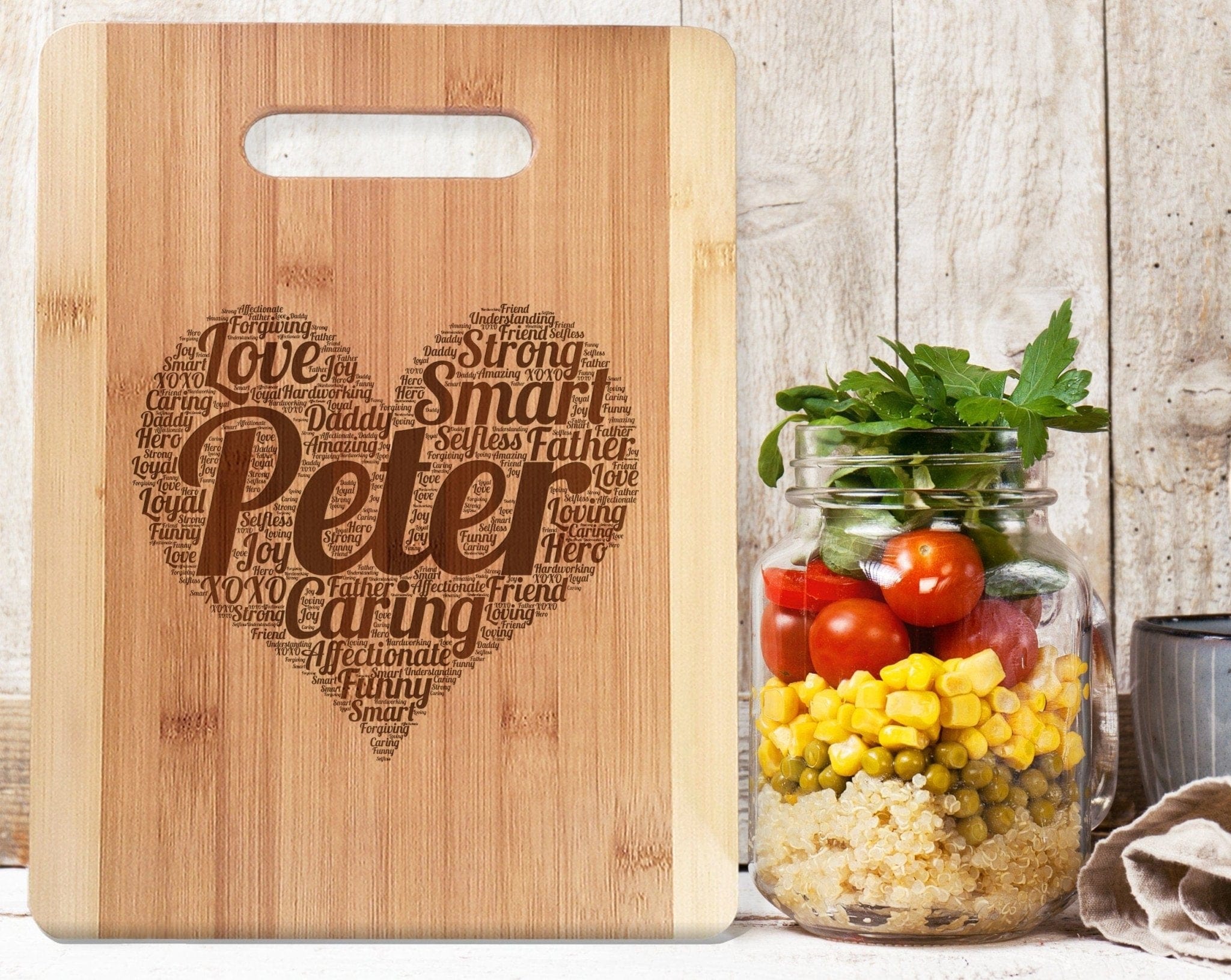 Custom Cutting Boards Bamboo Wood Cutting Board Wall Art Heart Personalized Words Farmhouse Kitchen Decorations for Mom Dad Father Daddy Parents Daughter Son Gift