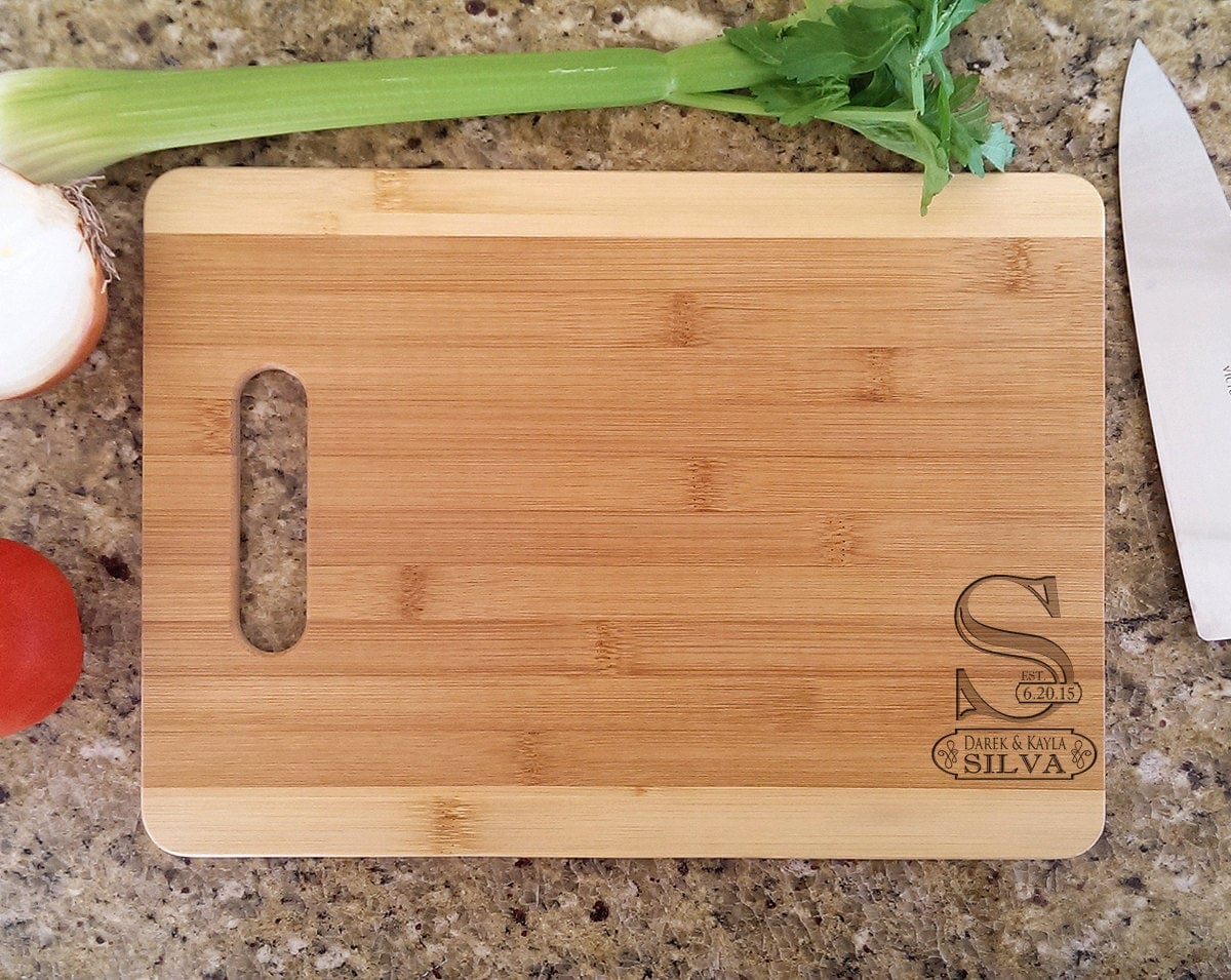 Custom Cutting Boards Personalized Initial With Date Name Cutting Board Engraved Bamboo Custom Cutting Board Gift for Holiday Party, Wedding, Birthday, Christmas