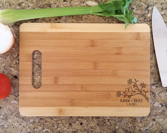 Custom Cutting Boards Personalized Love Birds and TREE Bamboo Cutting Board With Name and Date Chrismas Gift, Day Gift, Housewarming Gift, Kitchen Decor, Wedding