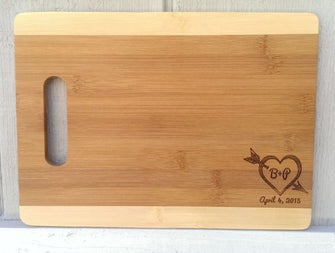 Custom Cutting Boards Personalized Romantic Couple Heart With Initials Cutting Board Laser Engraved Custom For Wedding Gift, First Christmas Retro Gift for Couple
