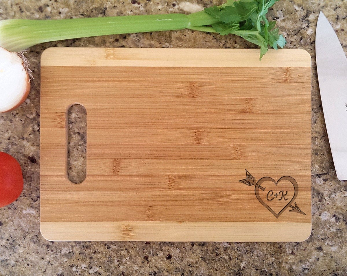 Custom Cutting Boards Personalized Romantic Couple Heart With Initials Cutting Board Laser Engraved Custom For Wedding Gift, First Christmas Retro Gift for Couple