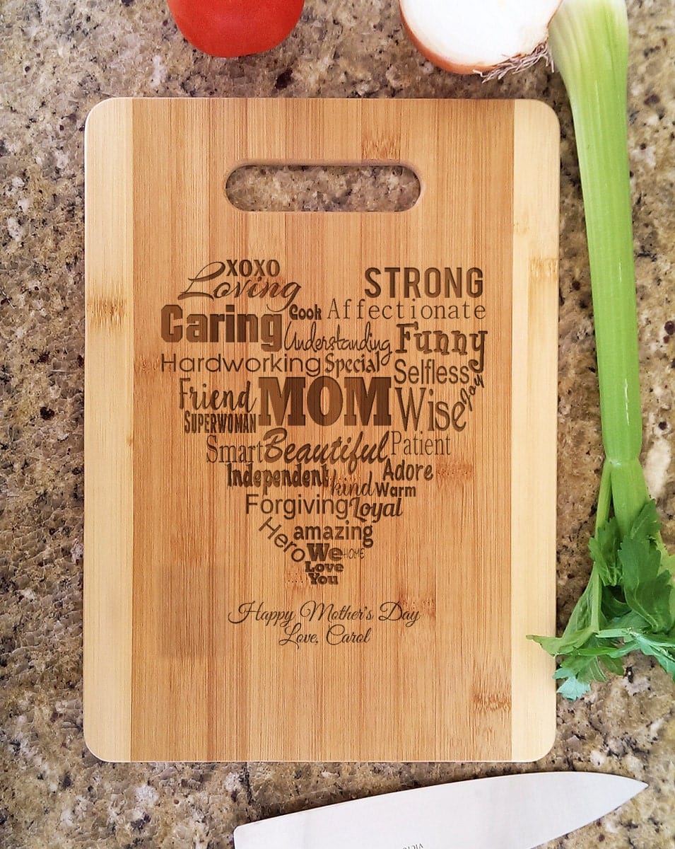 Custom Cutting Boards Personalized We Love You Mom Mothers Day Recipe Engraved Cutting Board Mothers Day Gifts from Kids Gift for Mommy Birthday Gifts Home is Mom