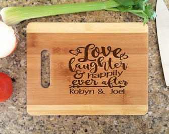 Custom Cutting Boards Personalized Wood Cutting Board Love Laughter & Happily Ever After Custom with Names Valentines Day Gift, Bride Groom Gift, Home Decor Gift