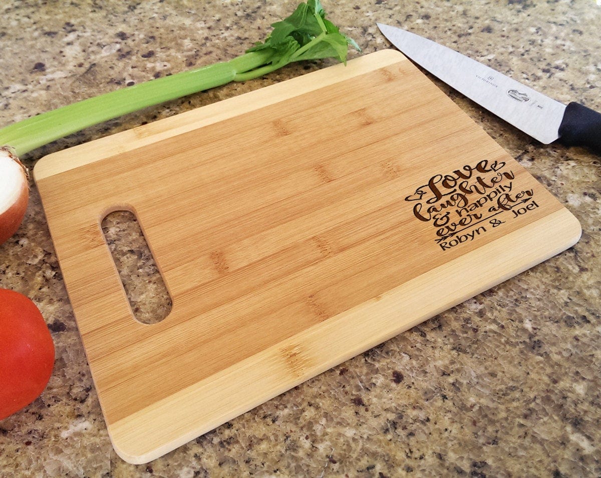 Custom Cutting Boards Personalized Wood Cutting Board Love Laughter & Happily Ever After Custom with Names Valentines Day Gift, Bride Groom Gift, Home Decor Gift
