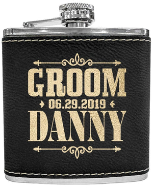 WEDDINGS Custom Flask for Mens Birthday Idea Womens Bride Tribe Personalized Gifts Wedding Groomsmen Best Man Gold Engraved Father Mans Gift Leather