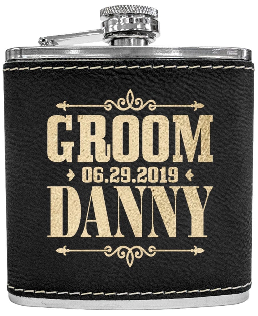 WEDDINGS Custom Flask for Mens Birthday Idea Womens Bride Tribe Personalized Gifts Wedding Groomsmen Best Man Gold Engraved Father Mans Gift Leather