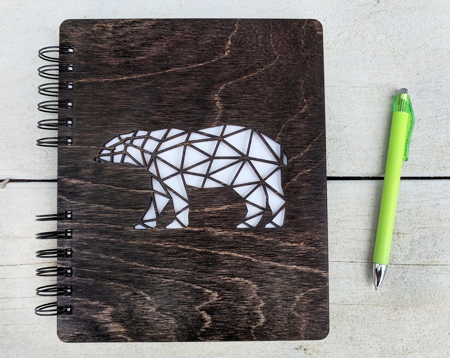 Custom Journals Polar Bear Journal Office School Notebook Writing Sketchbook for Girls Boys Woman Men Friend Laser Cut Cocoa Wood Hardcover Travel Book Gift