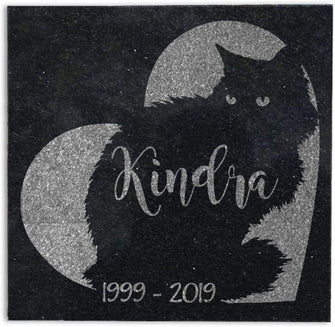 Custom Memorials Black Cat Memorial Stone Engraved Absolute Black Granite | Long Hair Cat