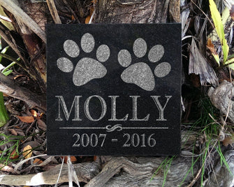 Custom Memorials Classic Paws for Dog or Cat | Granite Headstone Memorial Personalized Garden Stone