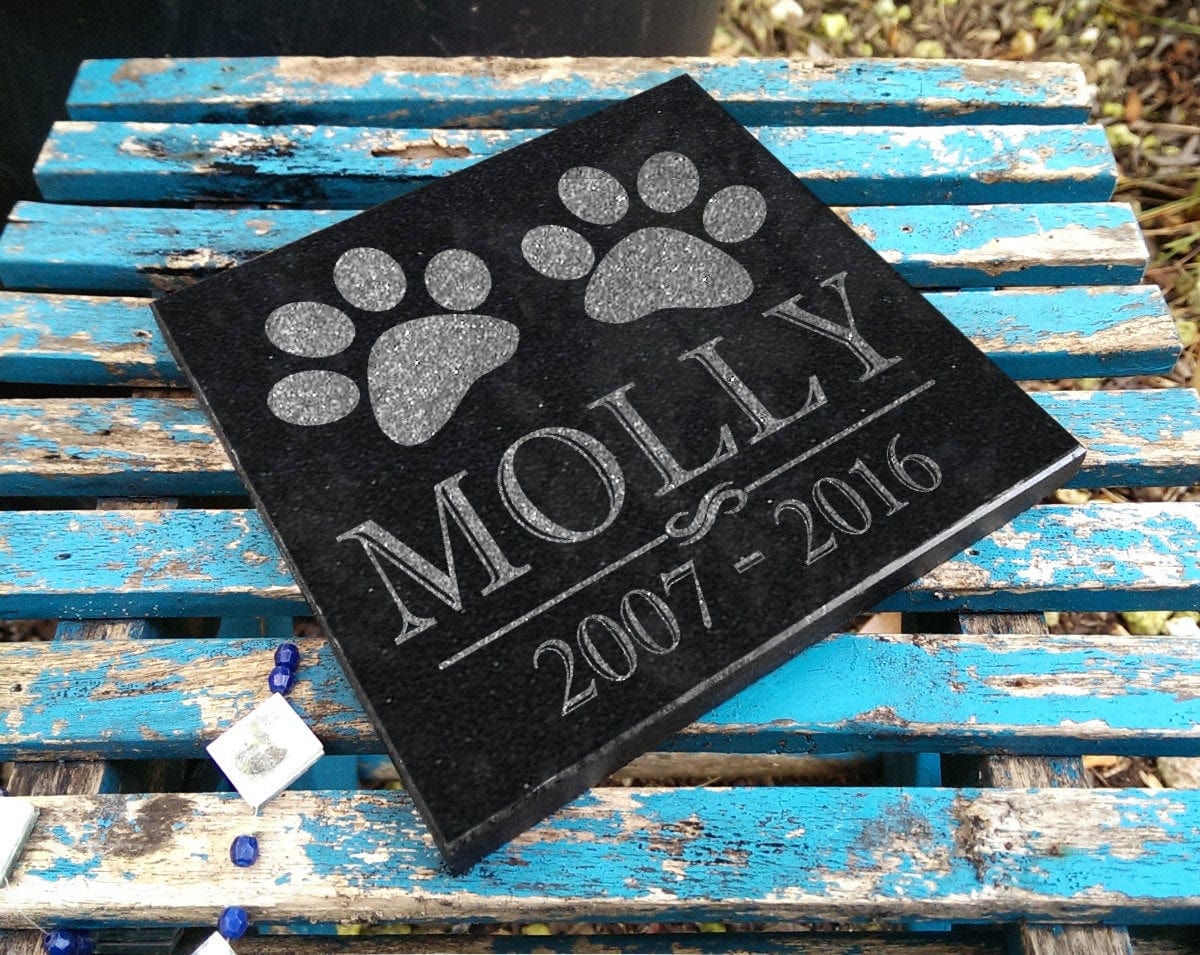 Custom Memorials Classic Paws for Dog or Cat | Granite Headstone Memorial Personalized Garden Stone