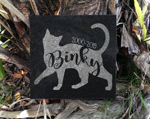 Custom Memorials Cursive Text & Cat Silhouette | Memorial Stone