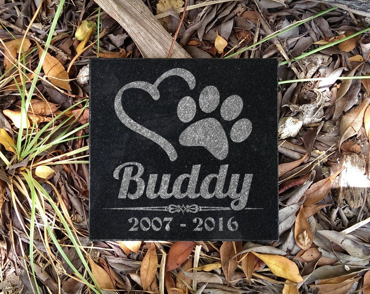 Custom Memorials Dog or Cat Paw Print Heart Design | Grave Marker