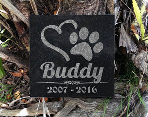 Custom Memorials Dog or Cat Paw Print Heart Design | Grave Marker