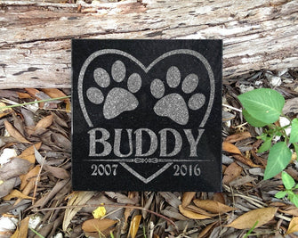 Custom Memorials Heart Outline with Paw Prints Cat Dog | Memorial Stone Garden Market Personalized