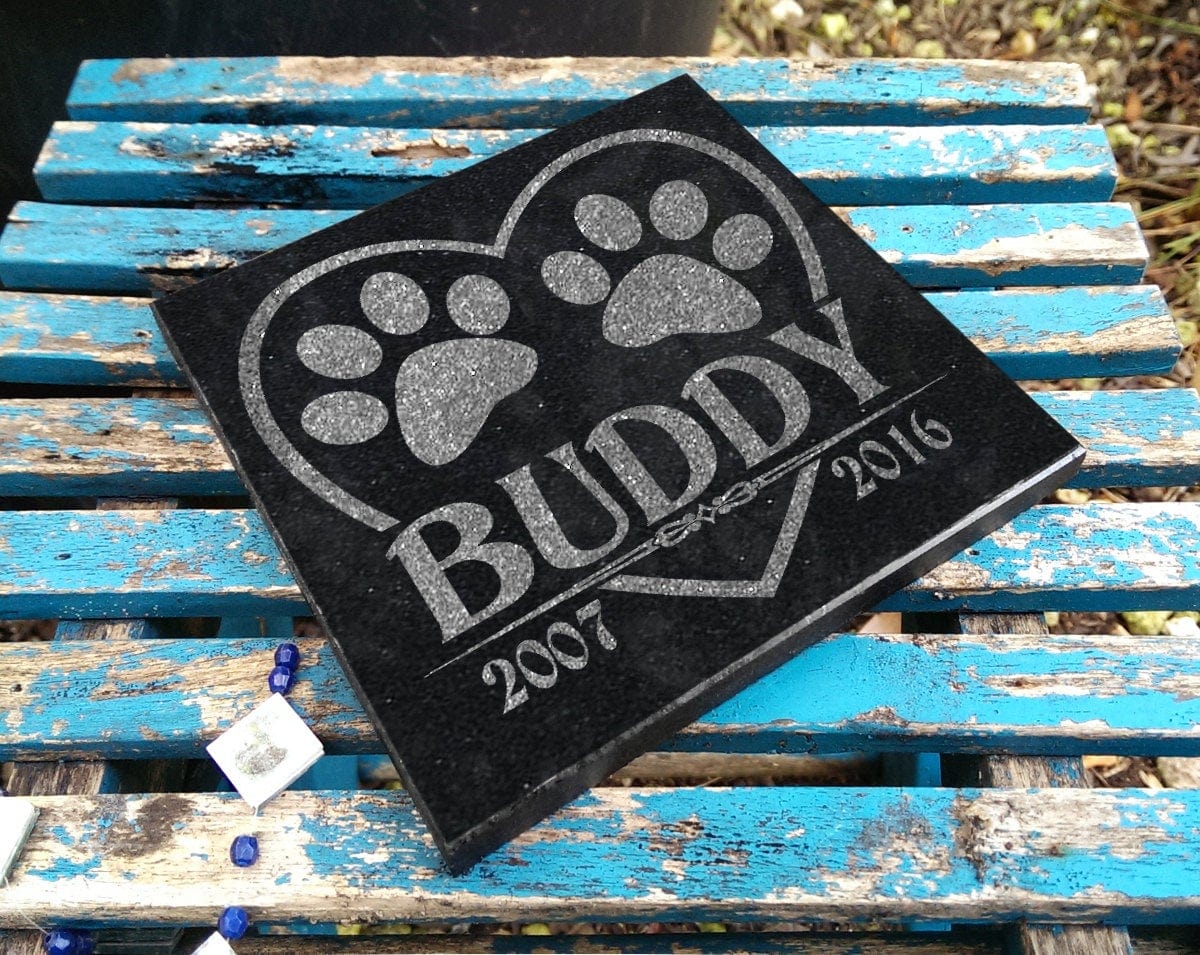 Custom Memorials Heart Outline with Paw Prints Cat Dog | Memorial Stone Garden Market Personalized