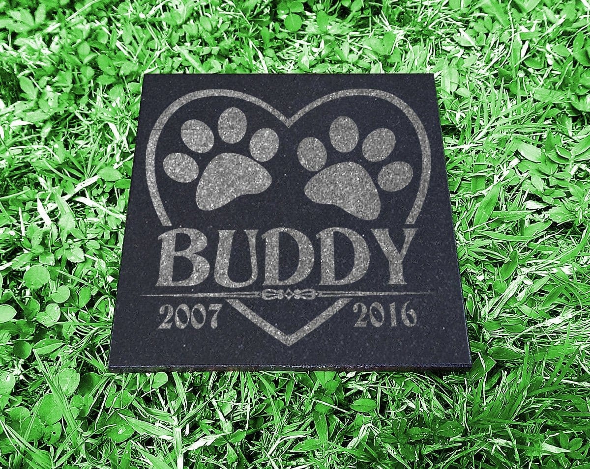 Custom Memorials Heart Outline with Paw Prints Cat Dog | Memorial Stone Garden Market Personalized