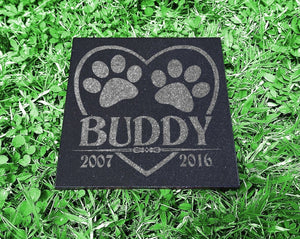 Custom Memorials Heart Outline with Paw Prints Cat Dog | Memorial Stone Garden Market Personalized