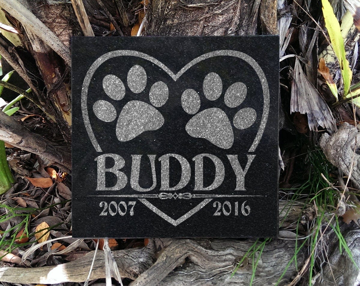 Custom Memorials Heart Outline with Paw Prints Cat Dog | Memorial Stone Garden Market Personalized