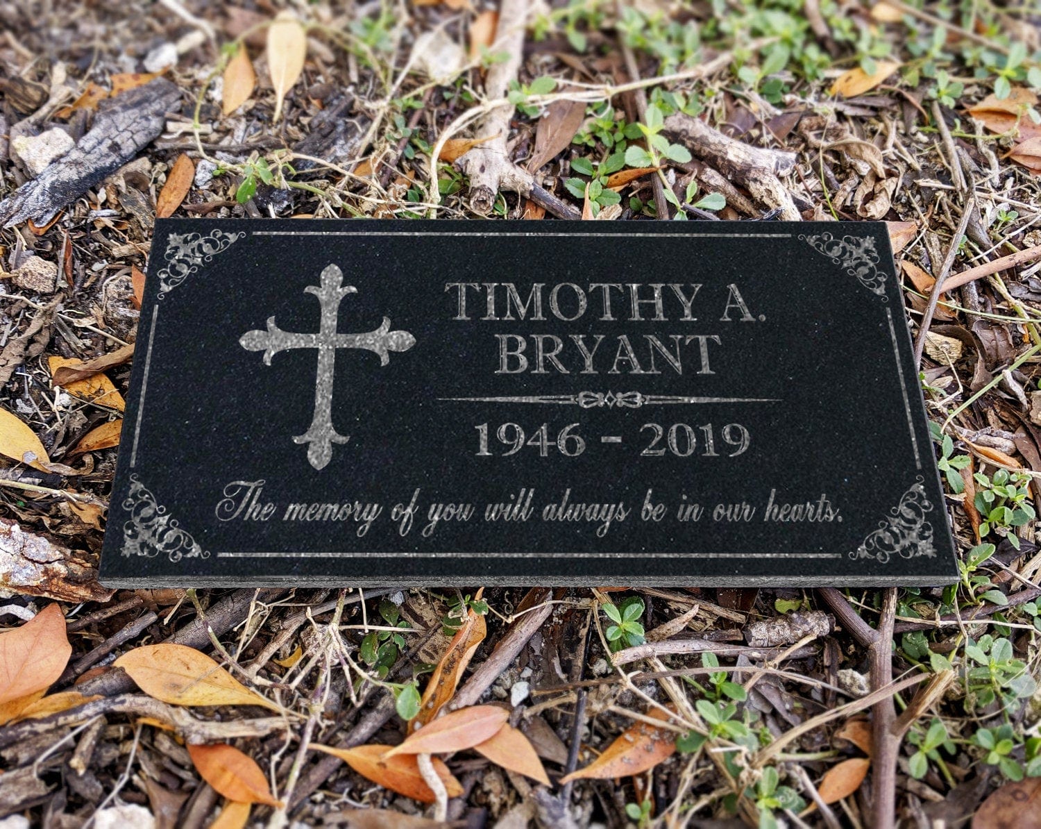 Custom Memorials Name with Cross | Garden Grave Marker Stone Memorial Personalized