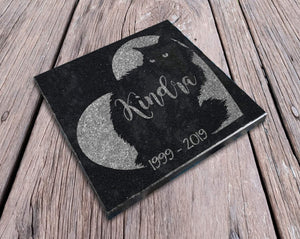 Custom Memorials Personalized Black Cat Memorial Stone Engraved Absolute Black Granite | Long Hair Cat