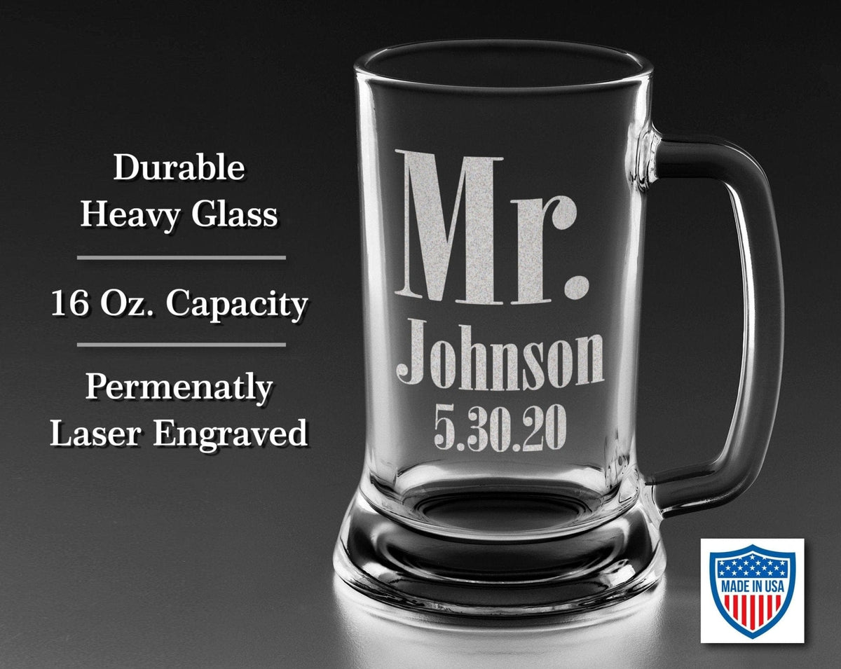 Custom Personalized Craft Beer Pub Bar Mug Stein Pint Glass for Father Brother Sister Mother Friend Roommate Wedding Groom Gift 16 Oz Mr Mrs