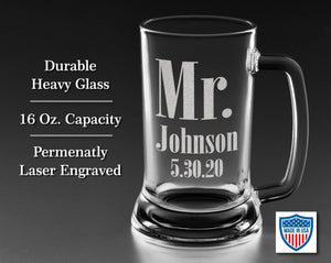 Custom Personalized Craft Beer Pub Bar Mug Stein Pint Glass for Father Brother Sister Mother Friend Roommate Wedding Groom Gift 16 Oz Mr Mrs