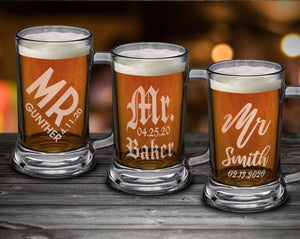 Custom Personalized Craft Beer Pub Bar Mug Stein Pint Glass for Father Brother Sister Mother Friend Roommate Wedding Groom Gift 16 Oz Mr Mrs