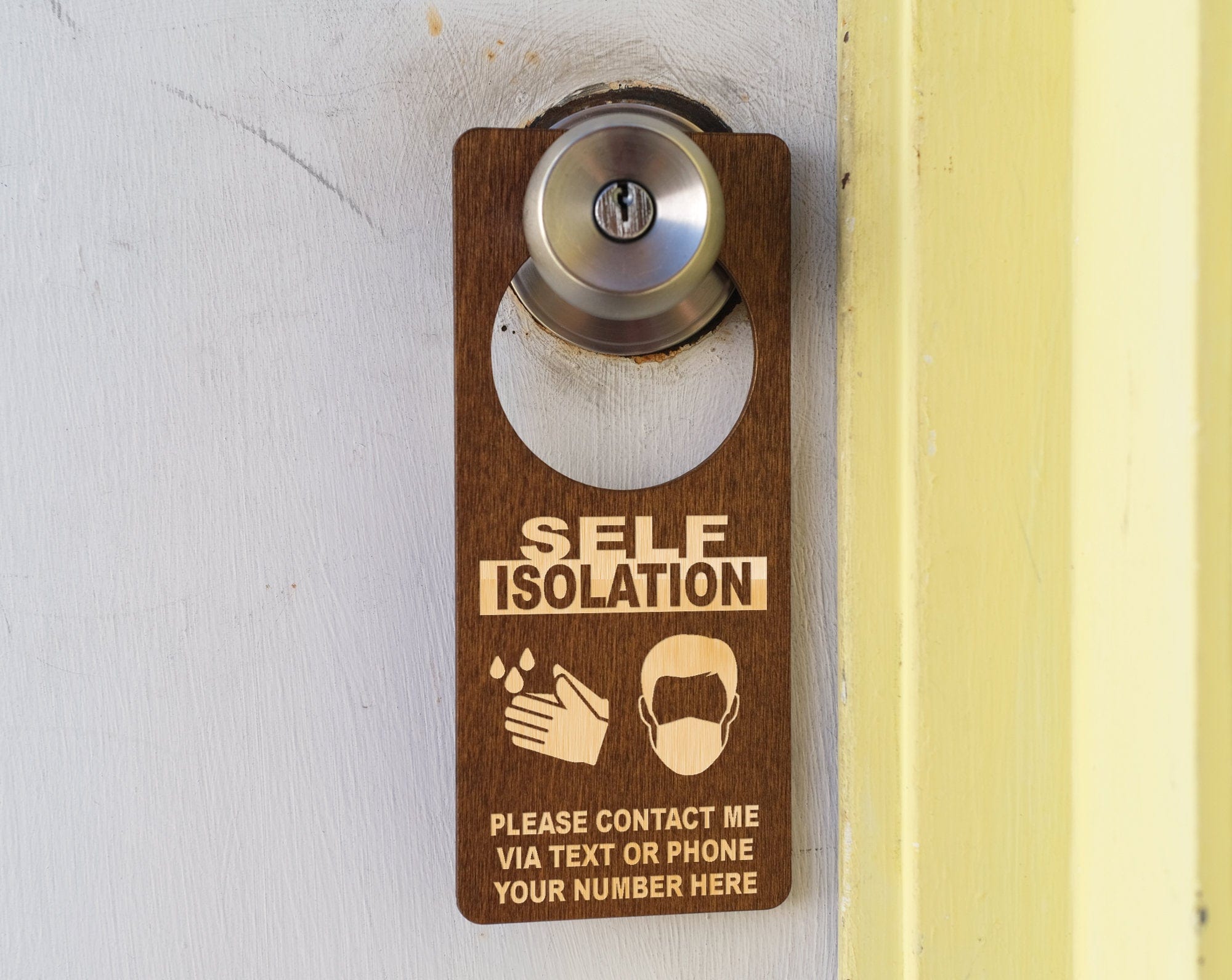 FOR MOM & GRANDMA Door Handle Hanger Safety Social Distancing Self Quarantine Isolation Face Mask Sign Precaution for Adults Kids Elderly Custom Made in U.S.A