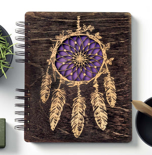 Custom Journals Dream Catcher Wooden Cut Journal Engraved Teen Notebook Back to School Womens Mens Sketchbook Wedding Bridal Shower Birthday Gift Wood