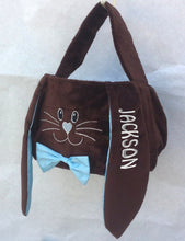 EASTER Chocolate Blue Personalized Easter Baskets Plush Bunny Chocolate for Boys or Pink White Girls Monogrammed Embroidered Name Easter Egg Basket Children