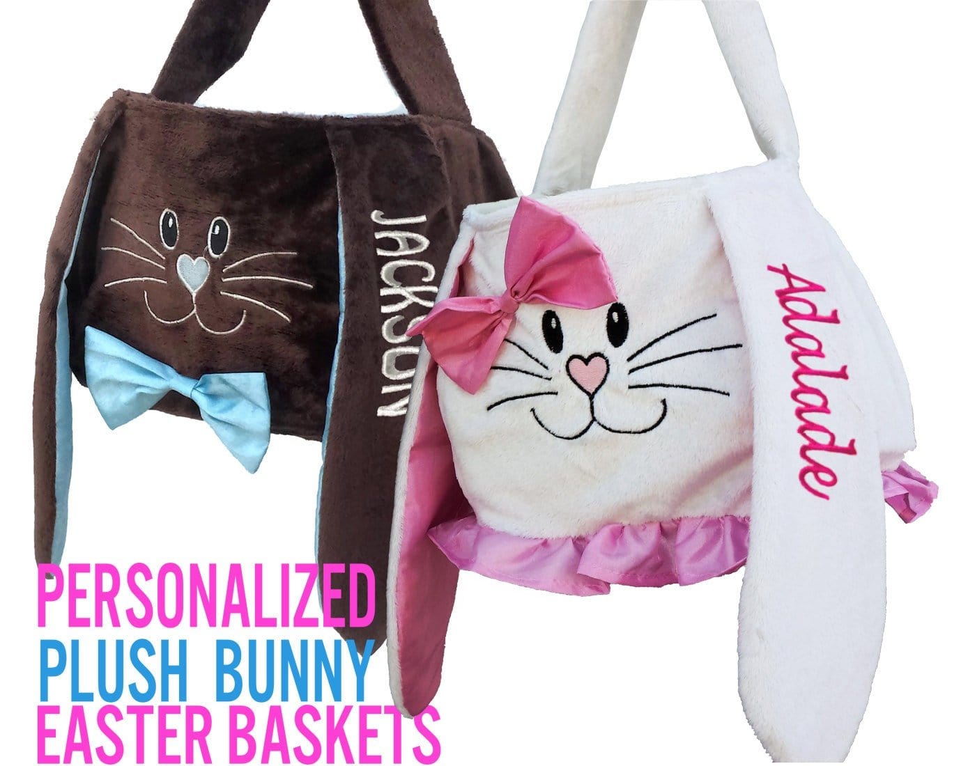 EASTER Choose a Basket Color Personalized Easter Baskets Plush Bunny Chocolate for Boys or Pink White Girls Monogrammed Embroidered Name Easter Egg Basket Children