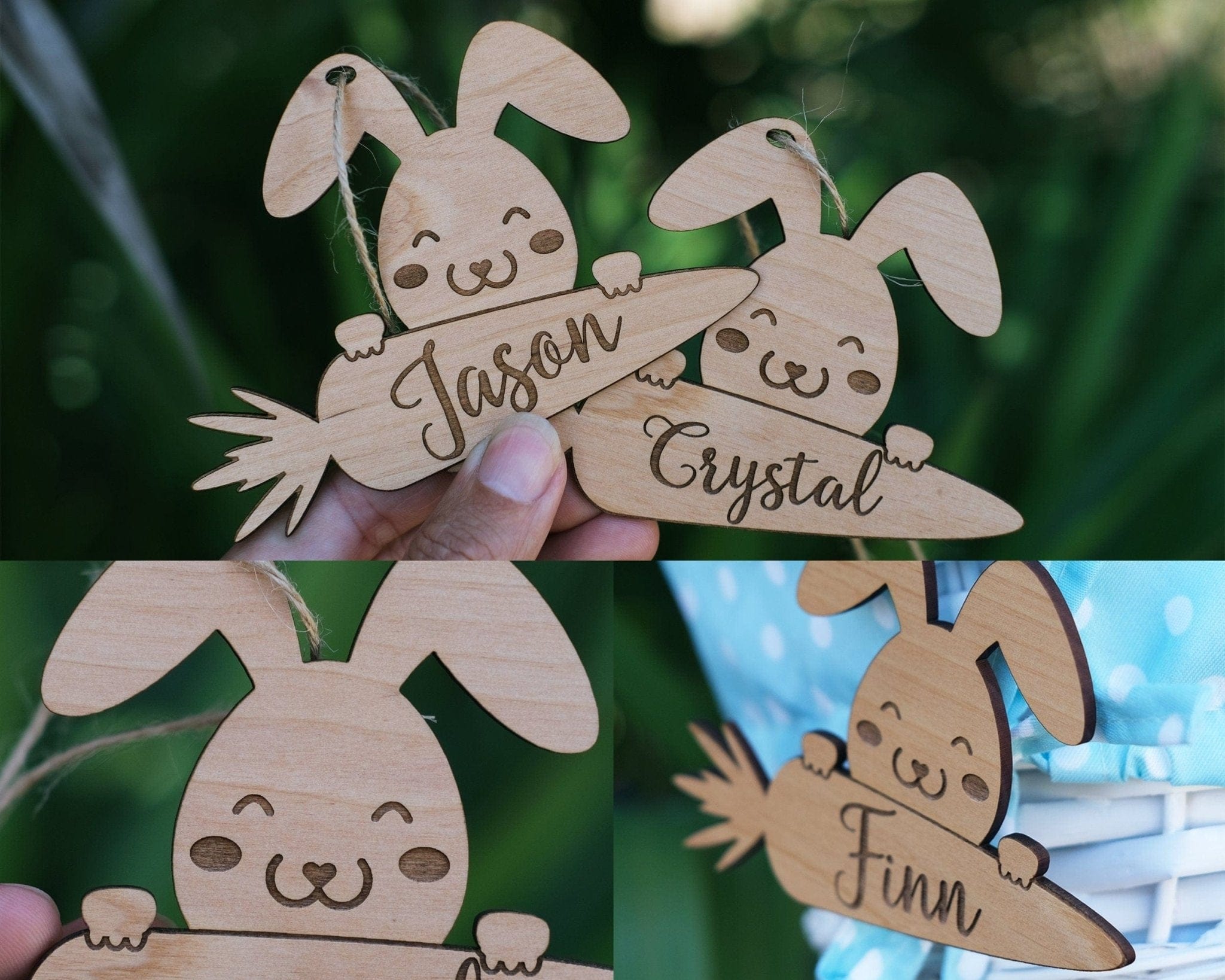 EASTER Easter Basket Tags / Personalized with Your Name / Bunny Rabbit Design / Pastel Wood Tag Ornament / Gift for Boy Girl or Kids